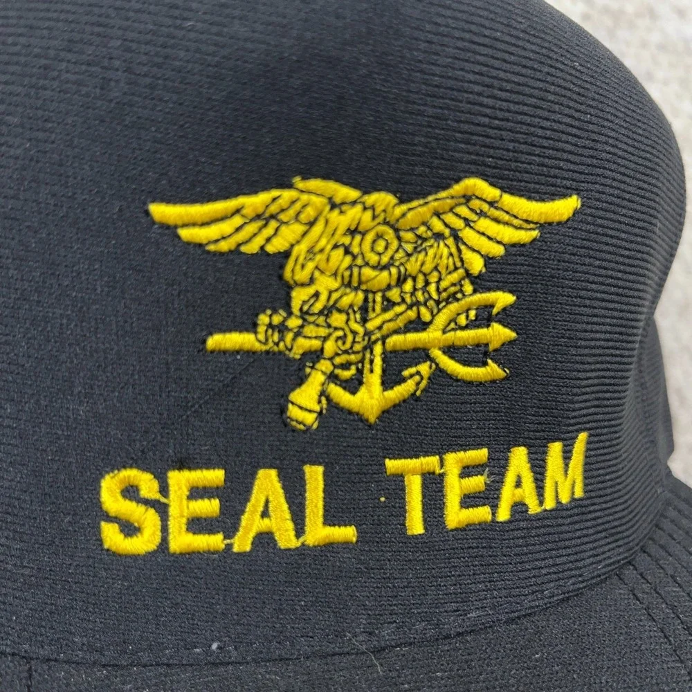 Vintage US Navy SEAL Team Hat Cap Snapback Made In USA Black Yellow Military 90s